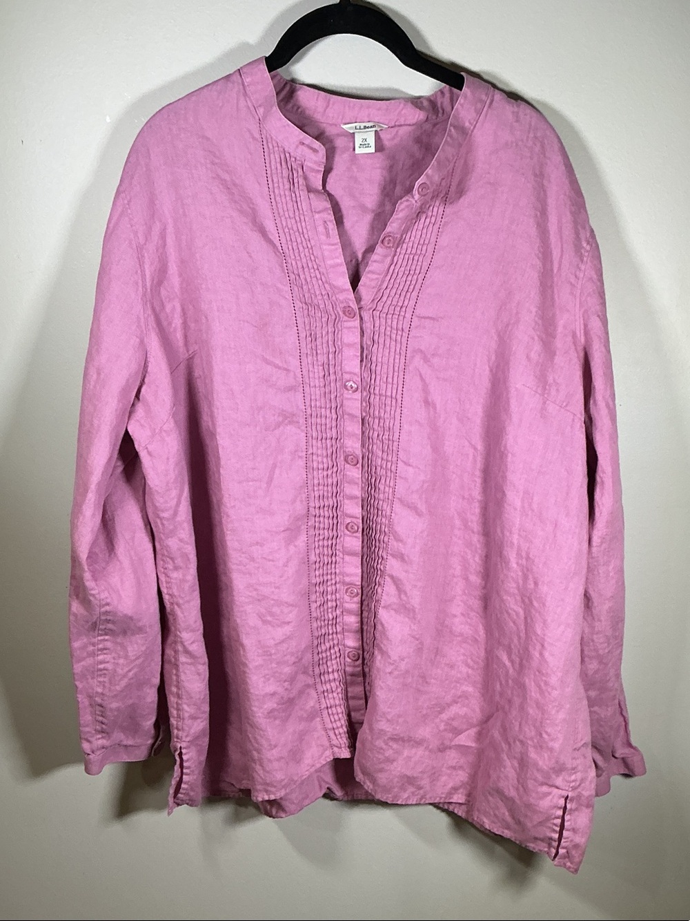 L.L.Bean 100% Linen Pink Tunic Blouse Plus Size 2X